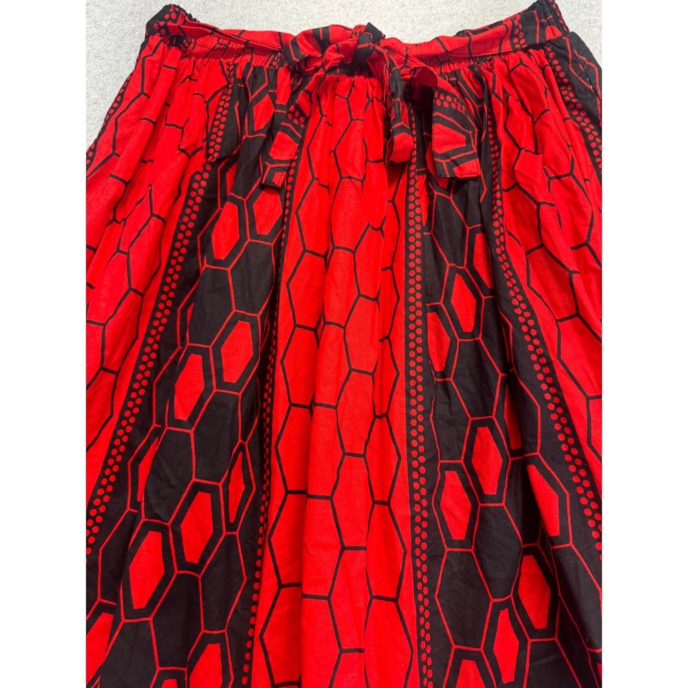 Red Black Tribal Print Midi Skirt Plus Size Elastic Waist Boho Handmade Style - Picture 4 of 8